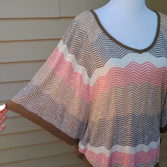 Forever 21 Multicolor Chevron Dolman Knit Blouse Brown Red Tan Open-Knit - Picture 5 of 12